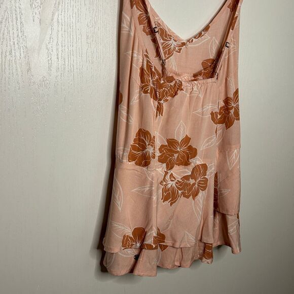 Roxy Floral Peach Spaghetti Strap V-Neck Summer Beach Playsuit XL - Picture 5 of 8